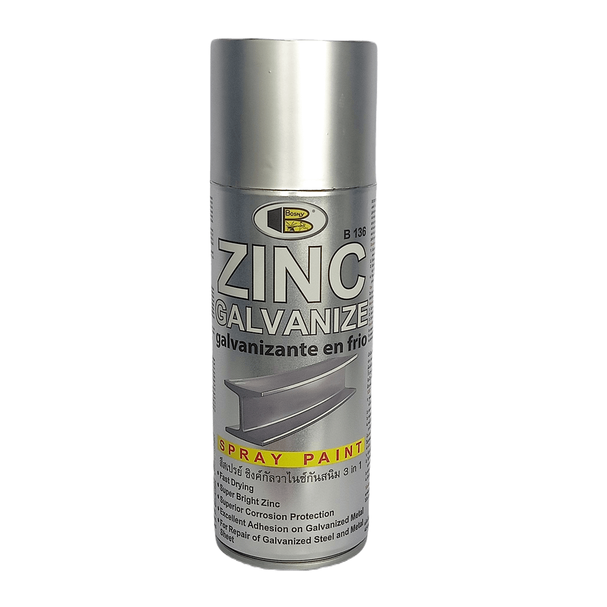 Sơn xịt mạ kẽm 3IN1 BOSNY B136 chống gỉ chống ăn mòn cho kim loại